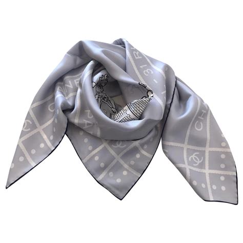 chanel scarf handkerchief gray|Chanel cotton scarf.